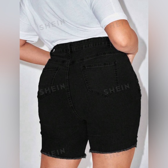 Solid Color Ripped Denim Shorts - Picture 3 of 11